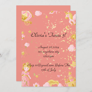 pink princess birthday invitation