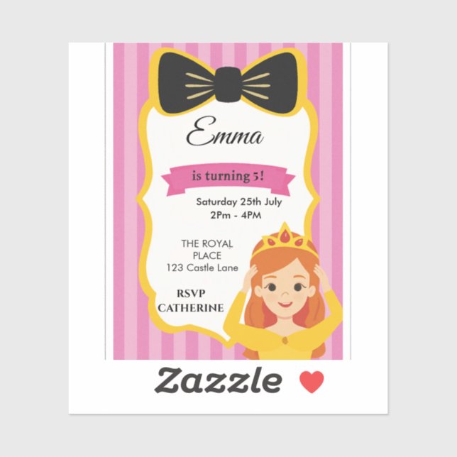 Pink Princess Birthday Invite | zazzlemade (Sheet)