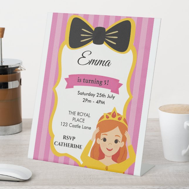 Pink Princess Birthday Invite | zazzlemade Pedestal Sign (In SItu)