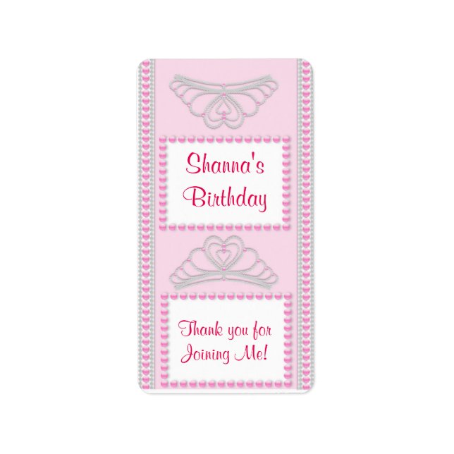 Pink Princess Birthday Miniature Candy bar wrapper Label (Front)