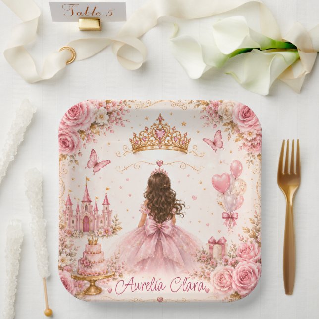 Pink Princess Birthday Paper Plate (Wedding)