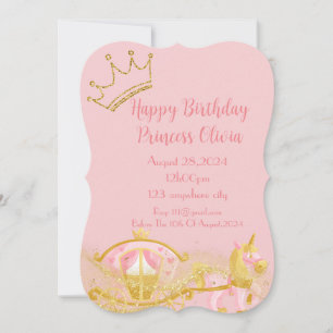 pink princess carriage girl birthday save the date