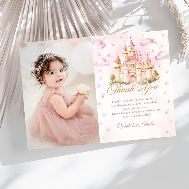 Pink Princess Castle Anniversaire Photo Carte de r (Créateur téléchargé)