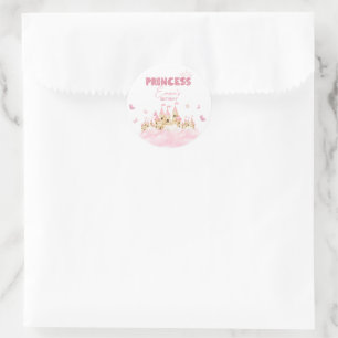 Pink Princess Castle Crown Butterflies Clouds Classic Round Sticker
