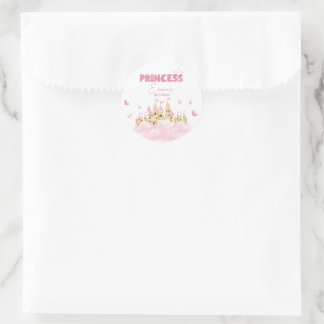 Pink Princess Castle Crown Butterflies Clouds Classic Round Sticker