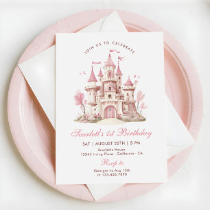 Pink Princess Castle Floral Girl's Birthday Party Invitation