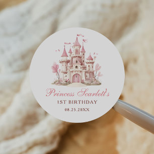 Pink Princess Castle Girl's Birthday Party Classic Round Sticker