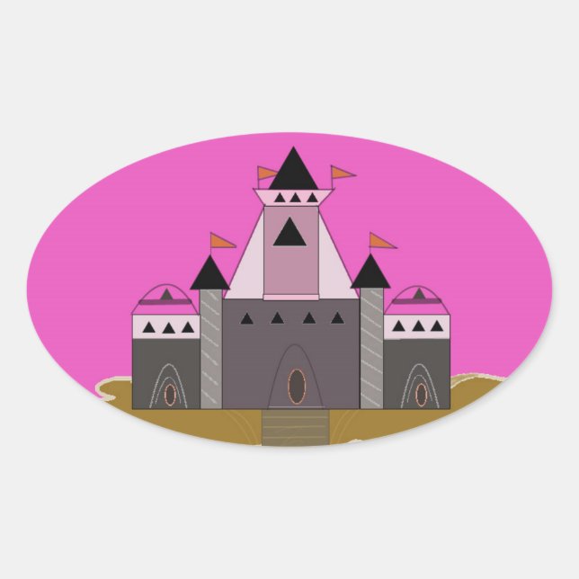 Pink Princess Castle Oval Sticker (Front)