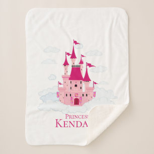 Pink Princess Castle Personalized Girly Sherpa Blanket