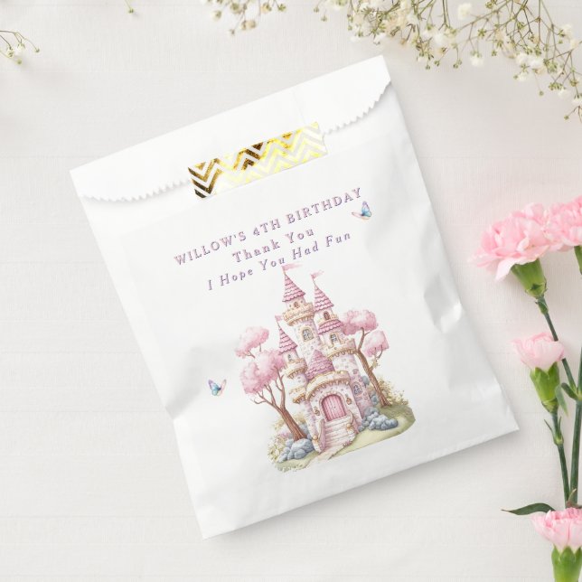 Pink Princess Castle Pink Trees Butterflies  Favour Bag (Sealed)
