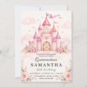 Pink Princess Castle Quinceañera Invitation