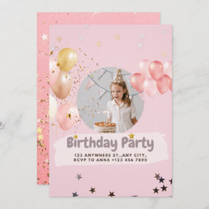 Pink Princess Confetti Birthday Invitation