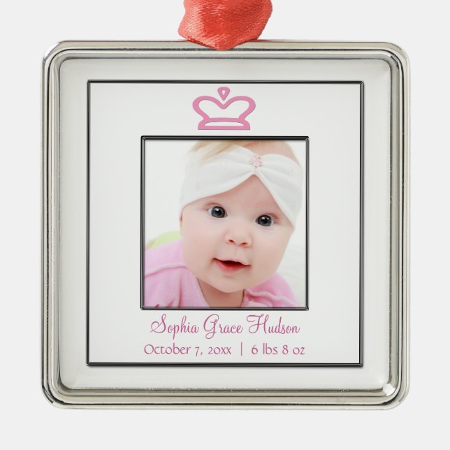 Pink Princess Crown Baby Girl Photo Ornament (Front)