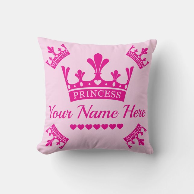 Pink Princess Crown Throw Pillow (Front)