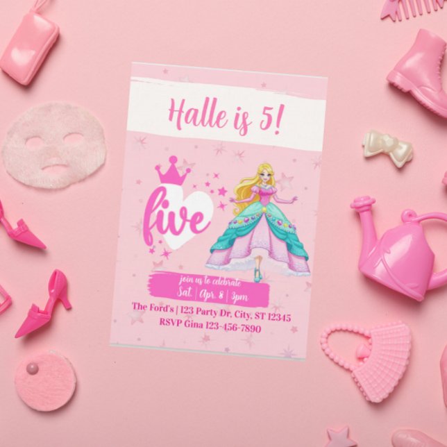 Pink Princess Doll, 5th Birthday Invitation (Creator Uploaded)