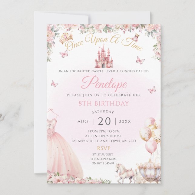 Pink Princess Dress Birthday Party Invite (Front)