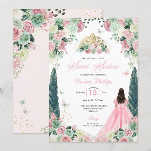 Pink Princess Enchanted Garden Sweet Sixteen Invitation