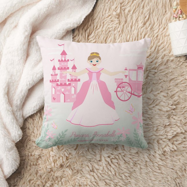 Pink Princess Fantasy Birthday Party Throw Pillow (Blanket)