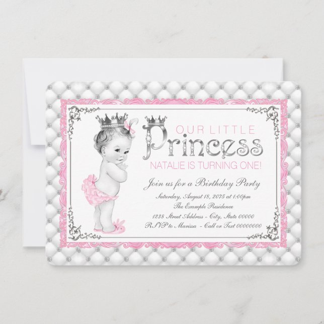 Pink Princess First Birthday Party Invitation (Front)