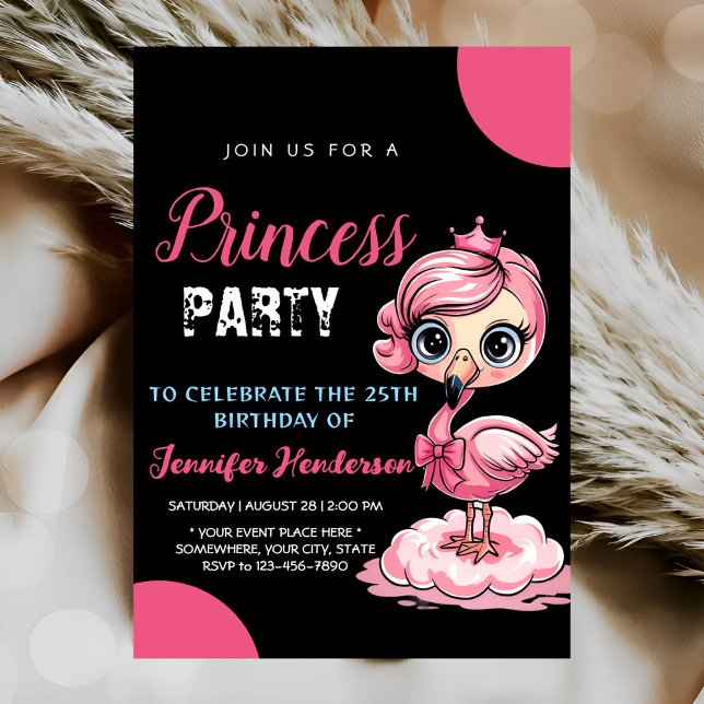 Pink Princess Flamingo 25th Birthday Party Invitat Invitation (Creator Uploaded)