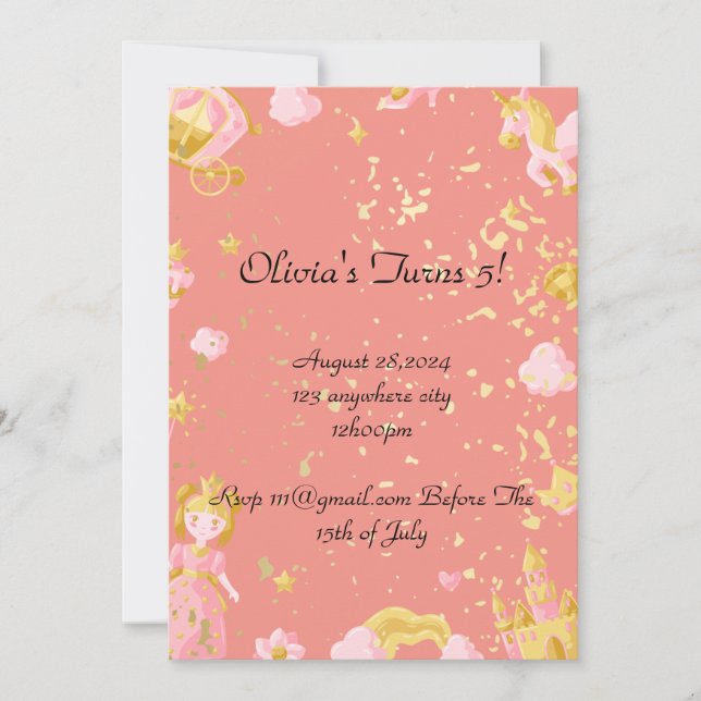 pink princess girl birthday invitation (Front)
