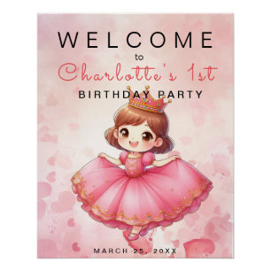 Pink Princess Girl Birthday Welcome Poster