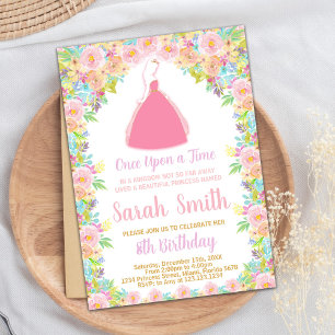 Pink Princess Glitter Princess Birthday Invitation