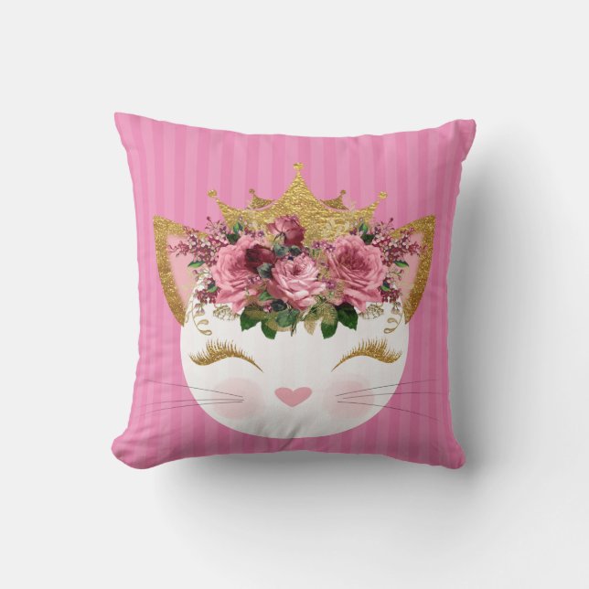 Pink Princess Kitty Throw Pillow (Front)