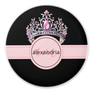 Pink Princess Monogram Tiara Girly Ceramic Knob