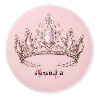 Pink Princess Monogram Tiara Girly Ceramic Knob