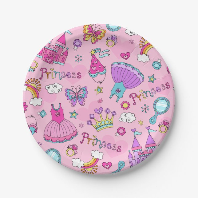 Pink Princess Paper Plates (Front)
