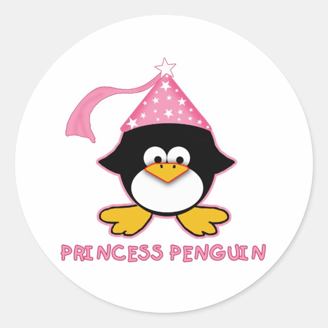 Pink Princess Penguin Classic Round Sticker (Front)