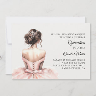 Pink Princess Quinceañera Spanish 15th Birthday Invitation