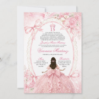 Pink Princess Quinceañera Spanish Floral Invitation