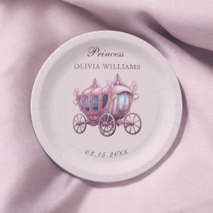 Pink Princess Royal Carriage Fairytale Birthday Paper Plate