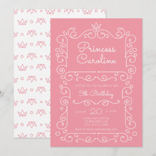 Pink Princess Scroll Invitation d'anniversaire