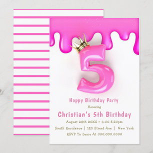 Pink Princess Slime 5e anniversaire Invitations