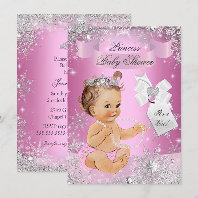 Pink Princess Snowflake Baby Shower Invite (Front/Back)