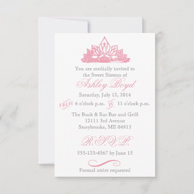 Pink Princess Sweet Sixteen Invitation (Front)