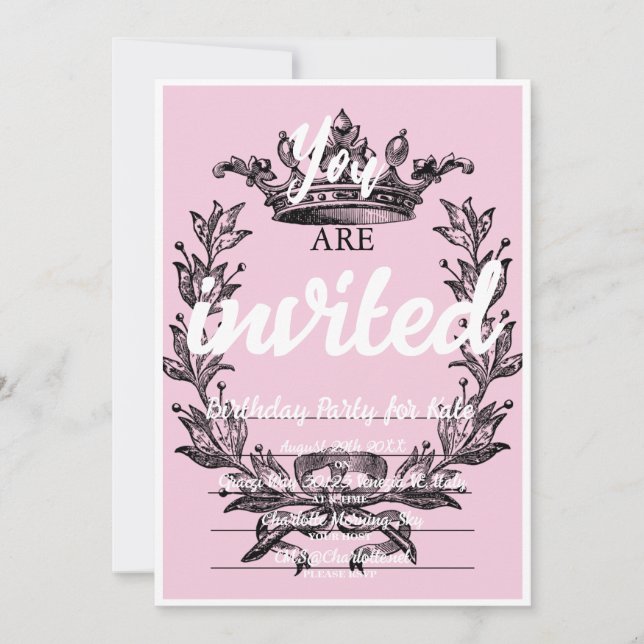 Pink Princess Theme Anniversaire Invitations (Devant)