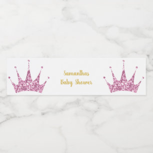PINK PRINCESS TIARA CUSTOMIZABLE WATER BOTTLE LABEL