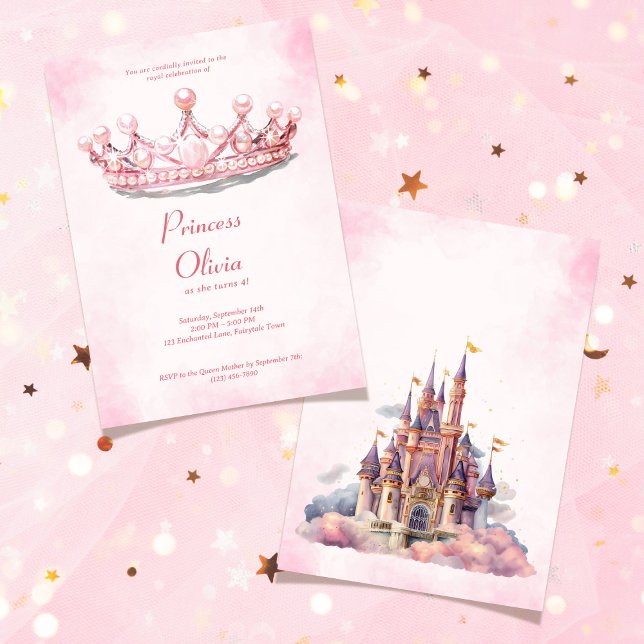  Pink Princess Tiara Fairytale Birthday Party Invitation (Pink Princess Tiara Fairytale Birthday Party Invitation)