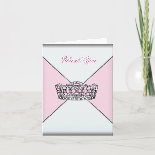Pink Princess Tiara Thank You Cards (Front)
