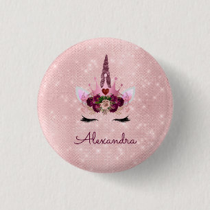 Pink Princess Unicorn Rose Gold Blush Pink Glitter 1 Inch Round Button