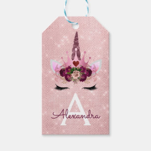 Pink Princess Unicorn Rose Gold Blush Pink Glitter Gift Tags