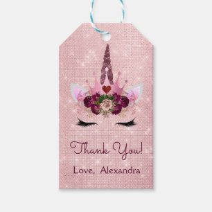Pink Princess Unicorn Rose Gold Blush Pink Glitter Gift Tags