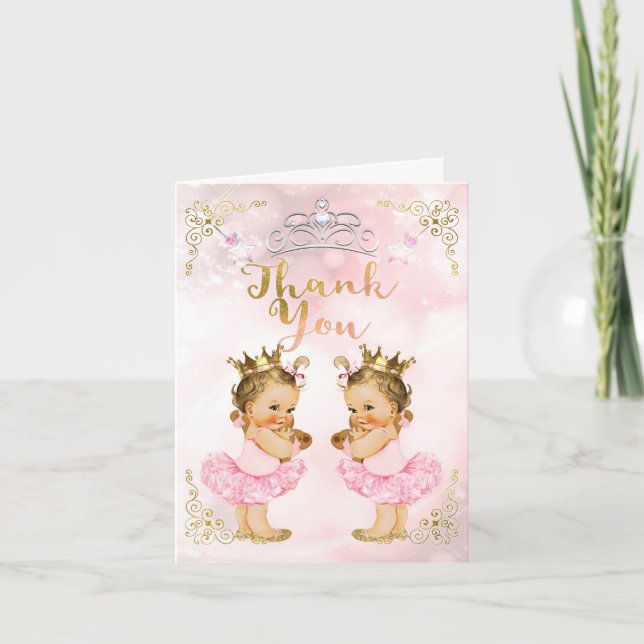 Pink Princess Vintage Baby Girl Twins Thank You (Front)