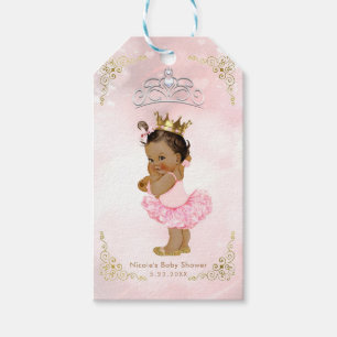 Pink Princess Vintage Tan Baby Girl Shower Favour Gift Tags
