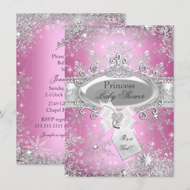Pink Princess Winter Wonderland Baby Shower Invite (Front/Back)