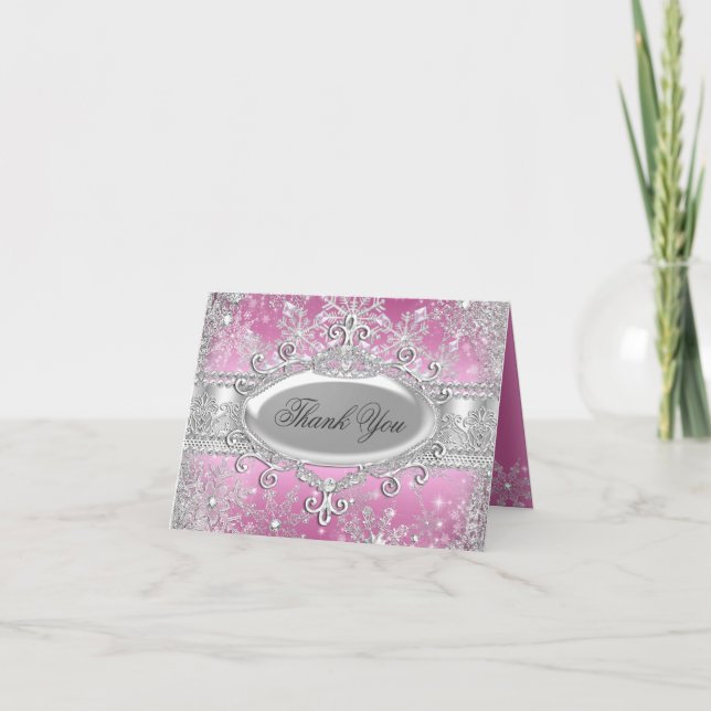 Pink Princess Winter Wonderland Thank You Card (Front)